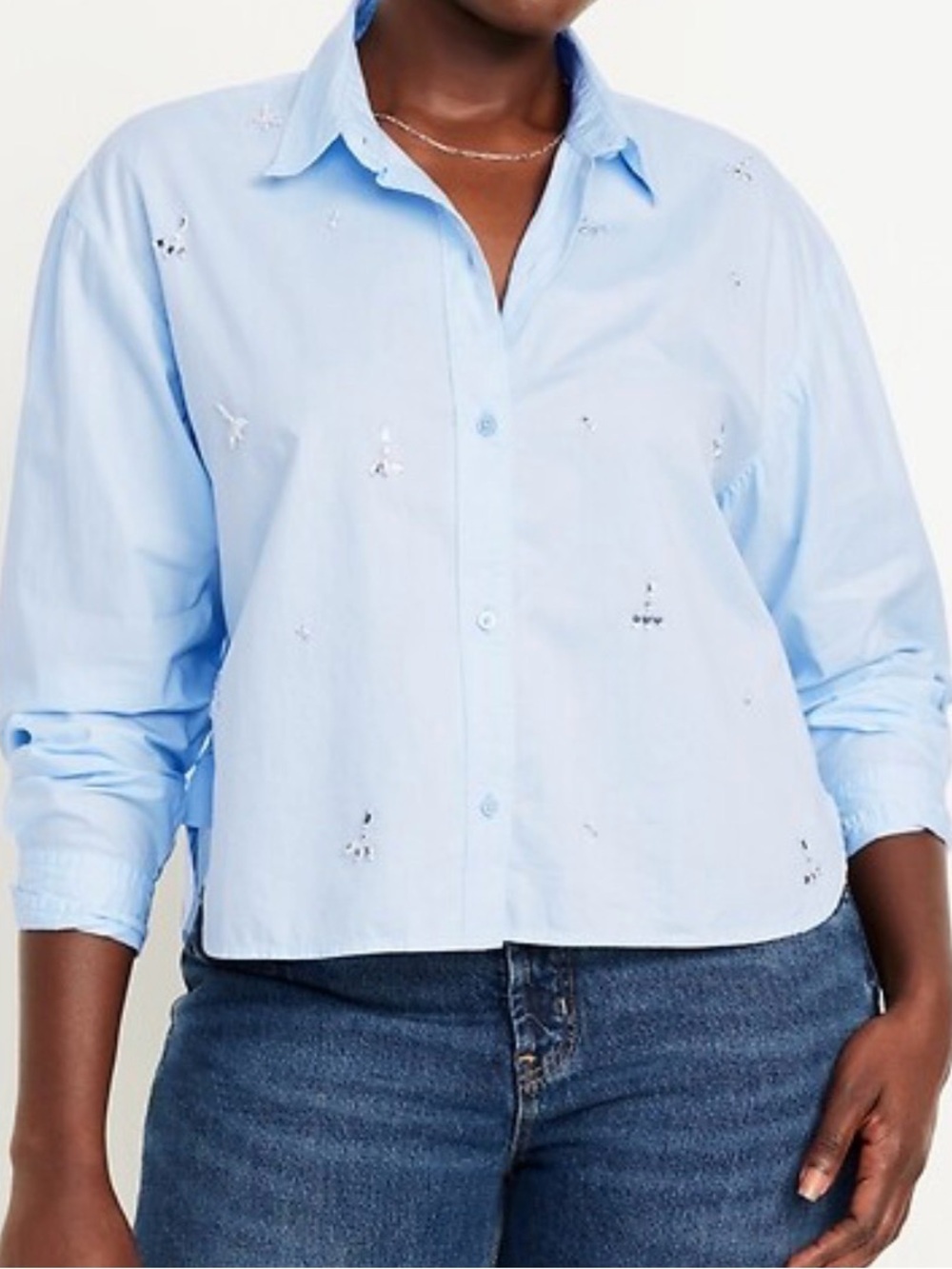 Old Navy Pale Blue Embroidered Button-Down Shirt